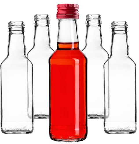 KADAX 50er Set Glasflaschen 200ml mit Schraubverschluss Rot – Leere kleine Flaschen zum Befüllen für Likör, Schnaps, Öl, Essig & Sirup, Glass Bottles, Refillable