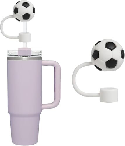 Soccer Ball Straw Caps,for Stanley Straw Cover,Cute Straw Covers Cap,Dust Proof Cup Straw Cover for Boys Compatible 30 and 40 Oz for Stanley Cups,0.4 In/10mm Sports Straw Toppers,Kitchen Accessories