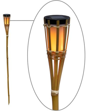 Licht-Erlebnisse LED Gartenfackel Solar 120 cm hoch aus Bambus 1700 K extra warmweiß IP44 Solarleuchte Gartenlampe Beleuchtung außen