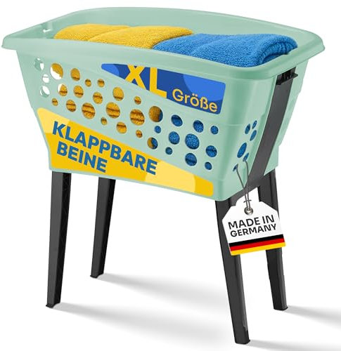 Gardissimo 50 Liter XL Wäschekorb mit klappbaren Füßen 69 x 40 cm – Made in Germany - mint - Stand Wäschebox mit Beinen auf Knopfdruck ausgeklappt - Wäsche Sammler Box Korb stehend