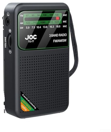 AM/SW/FM Small Radio Portable with Rechargeable Battery, Mini Radio with USB-C Charging, Support for Headphone Jack(Black)