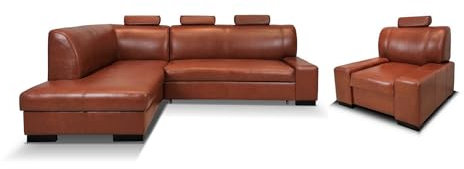 Echtleder Sofagarnitur Ecksofa London I Extra 3z 260 x 200cm + passenden Sessel Leder Sofa Couch mit höherer Rückenlehne, Schlaffunktion, Bettkasten und Kopfstützen (Ecke Links 200 x 260 cm)