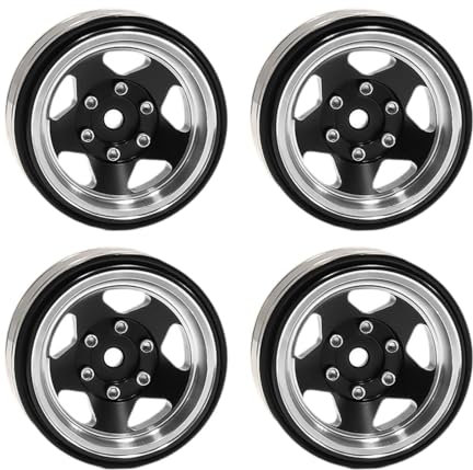 Harilla 4X 1,3 Zoll Beadlock-Felge Außendurchmesser 3,7 cm Aluminiumlegierung, Messing Breite 1,5 cm für -18 1: 18 RC Auto, Schwarz