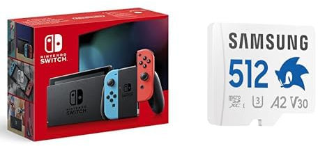 Nintendo Console Switch avec Joy-Con bleu néon et rouge néon + Sonic microSD Card