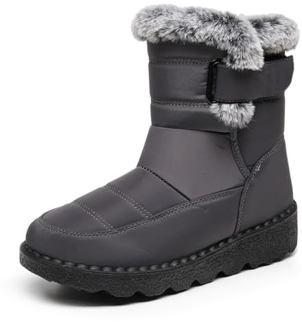 FUJEAK Winter Snow Boots for Mens Fur Lined Warm Ankle Slip On Anti-Slip Boots Waterproof Outdoor Boots Lightweight Comfortable Shoes Gray UK Size 9.5