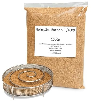 Wild-Spice Kaltrauchgenerator Set, Edelstahl Räucherschnecke mit Buchenholzspäne, 15cm Durchmesser, 1000g Räuchermehl, für BBQ Grill und Smoker