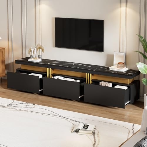 VIVCA Mobile TV Lowboard 200 x 40 x 42 cm, moderno mobile TV con effetto marmo, per TV fino a 90 pollici, tre cassetti e gestione dei cavi