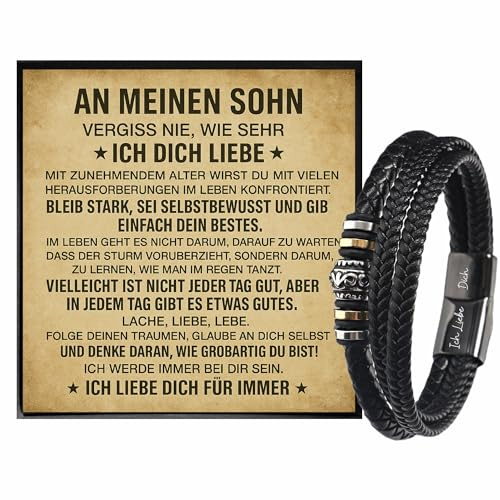Ahnona - Sohn Geschenke von Mama Papa, Armband mit Tigerauge, 18. Geburtstag Junge, An Meinen Sohn, Etui Junge,Leder Armband, Mutmacher Geschenk, Liebes