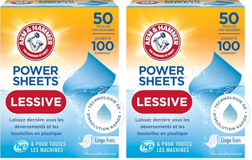 Arm and Hammer Power Laundry Detergent, Fresh Linen Laundry Sheets 50ct, up to 100 Small Loads, Ultraconcentrated Washing Detergent for deep clean, Laundry Detergent for Washing Machine (Pack of 2)