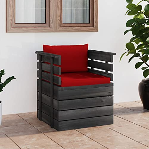 Ziaphsol Gartensessel mit Kissen, Massivholz Kiefer, Rot, 70x65x71,5 cm, Modulares Design für Terrasse & Garten, Langlebig