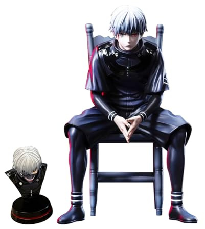 Zhongkaihua Kaneki Ken Figur sitzend mit Stuhl 18,5 cm Kaneki Ken Actionfigur Anime Statue PVC austauschbare Köpfe Modellsammlung Dekorationen Geschenke