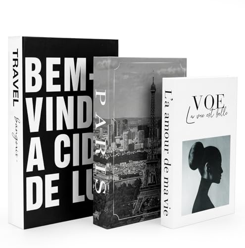 Feruchun Dekorative Bücher für Heimdekor 3er Set,Deko Bücher mit Stauraum,Deko Buch Aufbewahrungsbox,Buchattrappe Box für Wohnzimmer Büro Bücherregal (STIL 4)