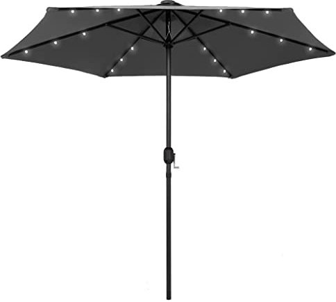 Ziaphsol Sonnenschirm mit LED-Beleuchtung, 270 cm Durchmesser, Anthrazit, UV-Schutz, Aluminium-Mast, Kurbelmechanismus, Solar-LEDs für Garten, Terrasse, Balkon