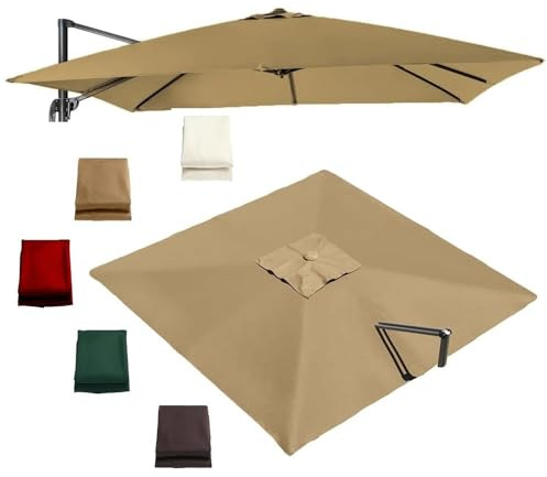 GSKFXJ Quadratisch Ampelschirm Ersatztuch 3.0x3.0m Sonnenschirm Ersatzbezug Für Terrasse Garten, 8 Rippen Sonnenschutz Ersatzabdeckung(Khaki,3x3.0m/9.8x9.8ft)