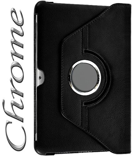 Seluxion - Housse Coque Etui Anneau Style Chrome pour Samsung Galaxy Tab 2 10.1 P5100 / P5110 avec Rotation 360 Degrés Couleur Noir