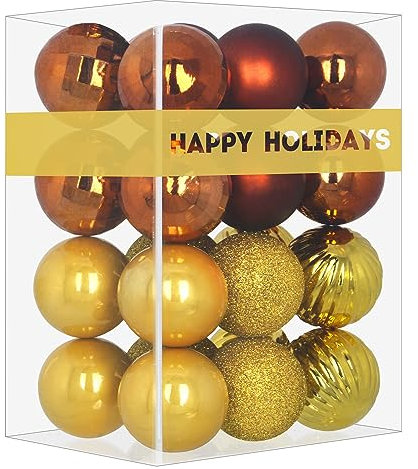 Bronze & Gold 8,1 cm große Weihnachtskugeln – Weihnachtsbaumschmuck, Ornamente, bruchsicher, hängende Kugeln für Geburtstag, Halloween, Urlaub, Hochzeit, Dekorationen, Set mit 24 Stück