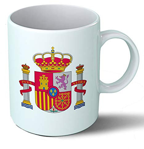 Planetacase - Taza Desayuno Escudo de España - Cerámica Resistente - Capacidad 330 ML - Ideal para Café o Té - Diseño Nacional - Blanco, Cerámica