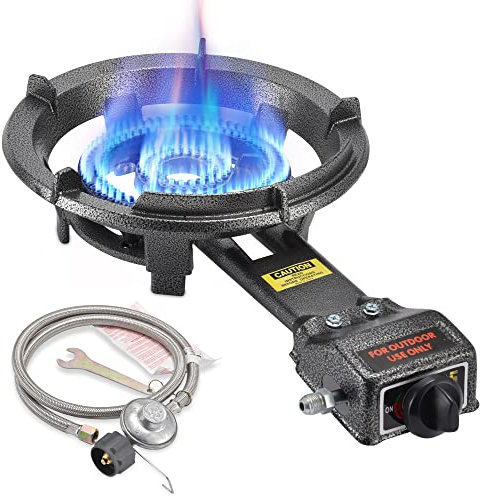 ARC Outdoor Propan Brenner Herd, 13 Zoll Single Propan Brenner, Gusseisen Tragbarer Propanbrenner mit verstellbarem Regler und Edelstahlschlauch, Perfekt für Outdoor Wok Brenner