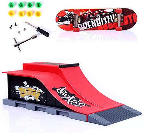 Sipobuy DIY Montage Mini Finger Skateboard Deck LKW Skate Park Bord Mit Rampe Zubehör Sets (Szene E)