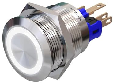 Metzler - Druckschalter 22mm - LED Ringbeleuchtung Weiß - IP67 IK10 - Edelstahl - Flach - Lötkontakte