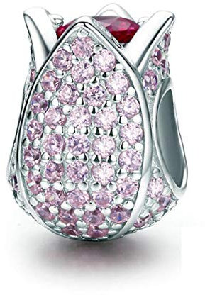 Ciondolo per collana in argento Sterling 925 , regalo di anniversario di matrimonio, amore, famiglia, compleanno, adatta per braccialetti europei Pandora e Argento, colore: Charm rosa, cod. C137