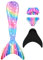 DNFUN queues de sirène avec Maillot de Bain Bikini sirène avec Monopalme pour la Natation, Costume de Cosplay Maillot de Bain Princesse Filles, 4pc,Gb21-nageoire Noire,120