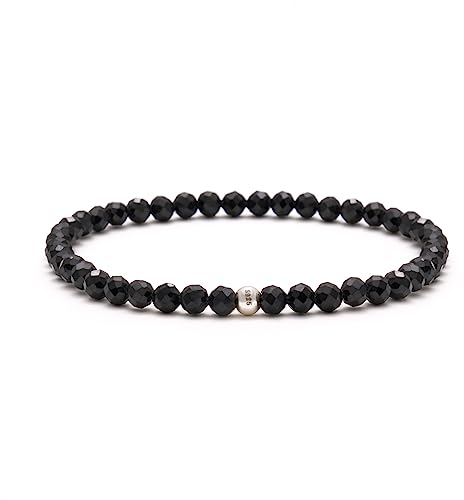 BERGERLIN Onyx Armband echt mit 925 Sterling Silberperle - facettierte Perlen - Größe L
