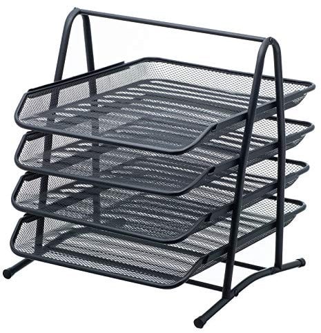 Mesh Letter Tray 4 Tier Desk Letter Filing Trays Holder Black A4 Document Paper Wire Mesh Storage Organiser
