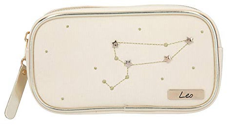 Depesche 10861-029 TOPModel - Kosmetiktasche, weiß mit dem Sternbild Leo (Löwe) verziert, ca. 19 x 10 x 5,5 cm groß, zum Verstauen von Schmink- und Kosmetikartikeln
