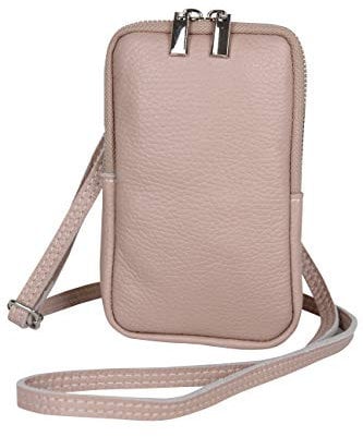 AmbraModa GLX17 - Umhängetasche, Handytasche, Echtleder Tasche mit abnehmbarem und verstellbarem Schultergurt, geeignet für Handy bis zu 6,5 Zoll. (Nuderosa)