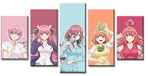 MPPSU Quintessential Quintuplets Anime Charakter Poster Wanddekoration Wohnzimmer Leinwandbild Jugendzimmer Poster Set Modern 5 Teiliges Wandbild Bedroom Decor XXL Bilder Mit Rahmen 150 * 80cm