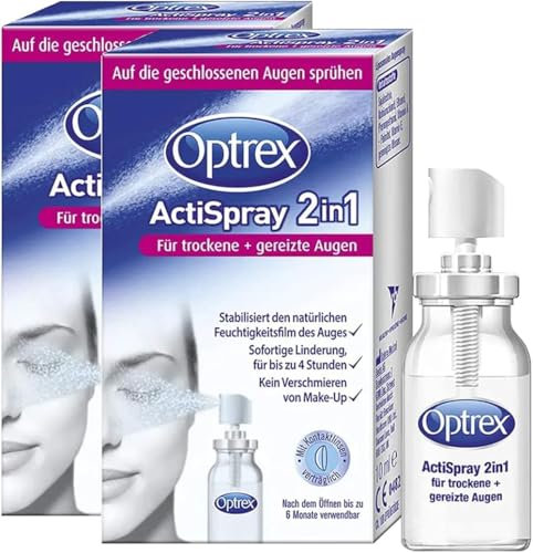 Optrex Actispray 2in1 Augenspray gegen trockene & gereizte Augen - Liposomales Augenspray für sofortige Linderung - 2 x 10 ml