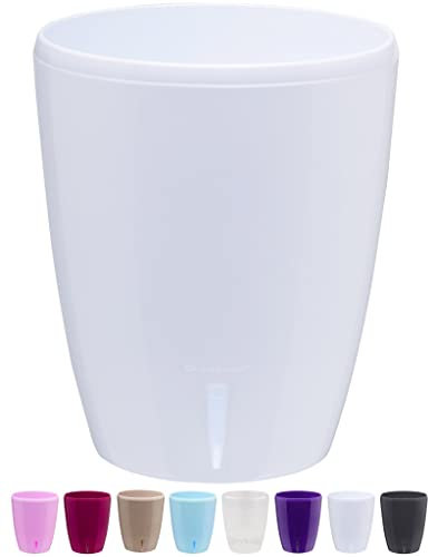Santino Maceta para Orquídeas Ø 15cm Maceta Autorriego con Sistema de Mecha e Indicador de Nivel de Agua para Interior (Ø 15cm - 2L - Blanco)