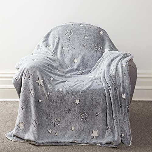 Olivia Rocco Fleece Blankets For Kids Soft Cosy Glow In The Dark Blanket Childrens Fluffy Warm Bedroom Accessories Boys Girls Bed Throw, Stars Blanket (130x150cm)