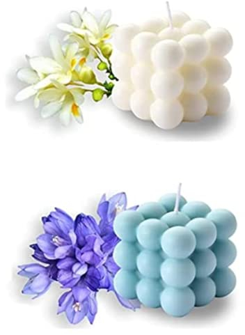 NatureMan 2 Stück Bubble Candles – rauchfreie, gewürfelte Soja-Duftkerzen, ästhetische Heimdekoration, Heimgebrauch und Geschenk (weiß + blau)