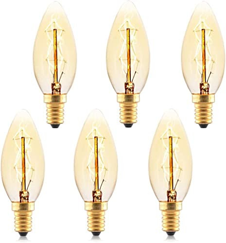 Vintage Light Bulb E14 25W, Pack of 6 Dimmable E14 SES Small Screw Bulbs, Decorative Filament Bulbs Warm White 2700K