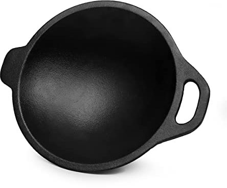 EUGOR Super Smooth Cast Iron Appa Chatti/Appam Pan/Appam Patra/kallu Pre- Seasoned with Organic Cooking Oil (APPAM) - Black