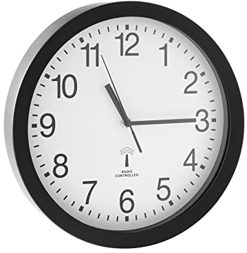 ALCO-Albert 194-11 - Funk-Wanduhr, rund, 30 cm, Rahmen in schwarz, Zifferblatt in Weiß, 1 Stück