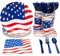 4th of July Tableware Disposable Paper Plates and Cups Set Paper Plates Cups Napkins American Flag Patriotic Party Supplies Birthday Wedding Christmas