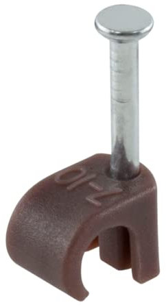 GTSE Round Brown Cable Clips, For Cables 7-10 mm, Box of 100, Skirting Wire Nail Clips, Cable Tacks for Ethernet, Electrical Cables, Walls