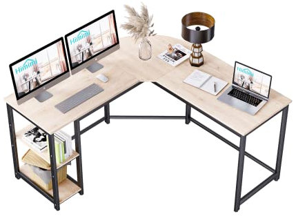 Himimi Bureau d’Angle, Bureau Informatique Gaming, Table PC en Forme de L avec 2 Niveaux de Rangement, Bureau surdimensionné pour étudier, Jouer, Travailler (138X138X75cm)