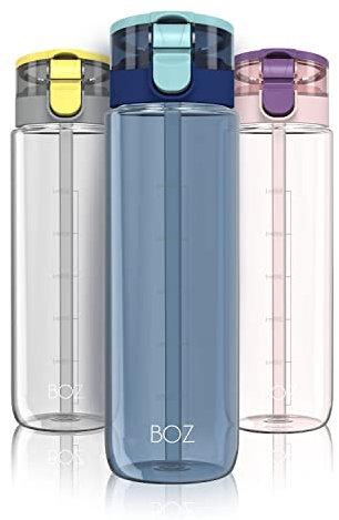 BOZ BPA Bouteille D'eau en Plastique Gratuite Avec Couvercle De Paille, 600 Ml / 20 Oz, Bouteille D'eau De Voyage À L'épreuve De Fuite, Avec Poignée De Transport Facile (Bleu)