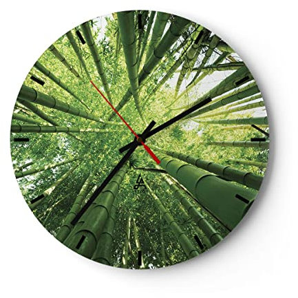 Modern Wanduhr Bambus Dschungel Grün 30x30cm Rund Klein Wand Uhr Glas Analog Zimmeruhren Küche Büro Wohnzimmer Glasuhr Wall Clock Dekoration Design Wanddekoration Küchenuhr C3AR30x30-4235