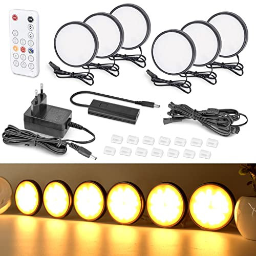 WOBANE LED Unterbauleuchte Küche,6er Schrankleuchten Dimmbar,Heller Vitrinenbeleuchtung mit Fernbedienung,Warmweiß LED küchenbeleuchtung für Küche,Schrank,Regale,2700K,168 LEDs,Timing,Schwarz