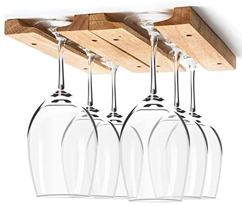 Deuson Support de verre à vin en bois de 28 cm à suspendre sous l'armoire avec 8 vis de montage sans perçage