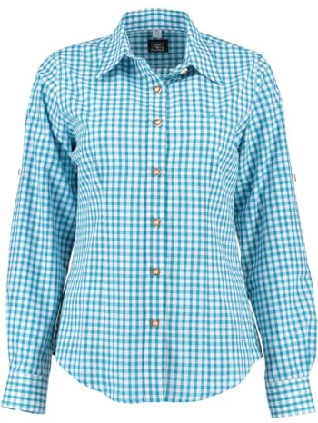 OS Trachten Damen Bluse Langarm Trachtenbluse mit Liegekragen Qorru