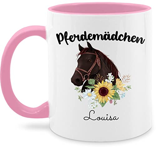 Tasse Tassen 325ml - Pferd - Pferdekopf mit Name personalisiert I Geschenk Pferdemädchen I Geldgeschenk Pferde Mädchen - 325 ml - Rosa - reiterin reitersachen pferden blumen glühweintassen