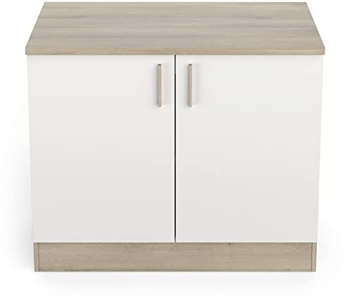 PEGANE Meuble Bas de Cuisine Coloris chêne kronberg, Blanc - Longueur 100 x Hauteur 85 x Profondeur 60 cm