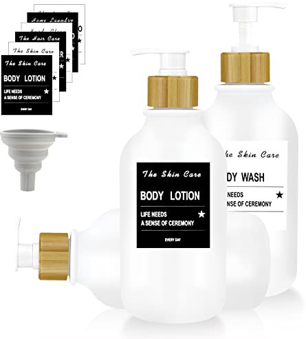 Dispensador de jabón blanco mate, champú, gel de ducha, dispensador de 500 ml, botellas de champú para rellenar, 3 unidades, dispensador de jabón de plástico con adhesivo para cocina y baño