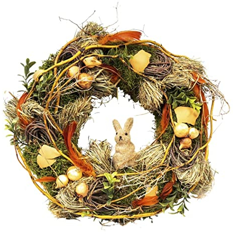 CREAFLOR HOME Kranz Türkranz HASE aus Birkenzweigen Moos orange braun D. 30cm